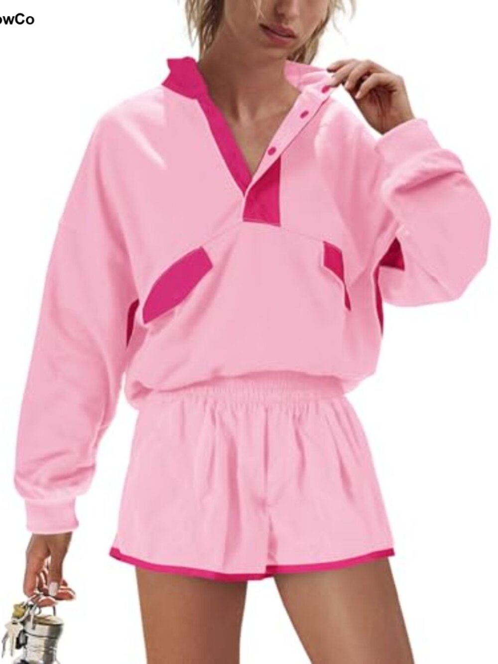Womens Workout Set 2 Piece Pullover Sweatshirt and Shorts Athletic Activewear